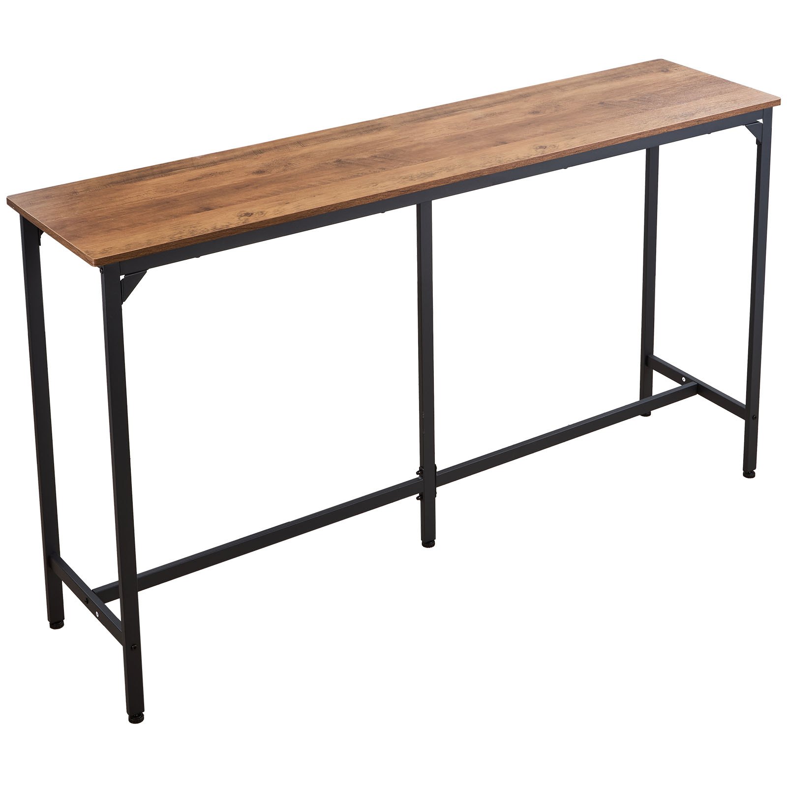 VEVOR Bar Table, 1PCS 1600.2mm Kitchen Bar Table, Tall Dining Tables with Rounded Edge, Rectangular High Top Kitchen Tables for Balcony, Living Room, Light Brown, Black, Extended Horizontal Design