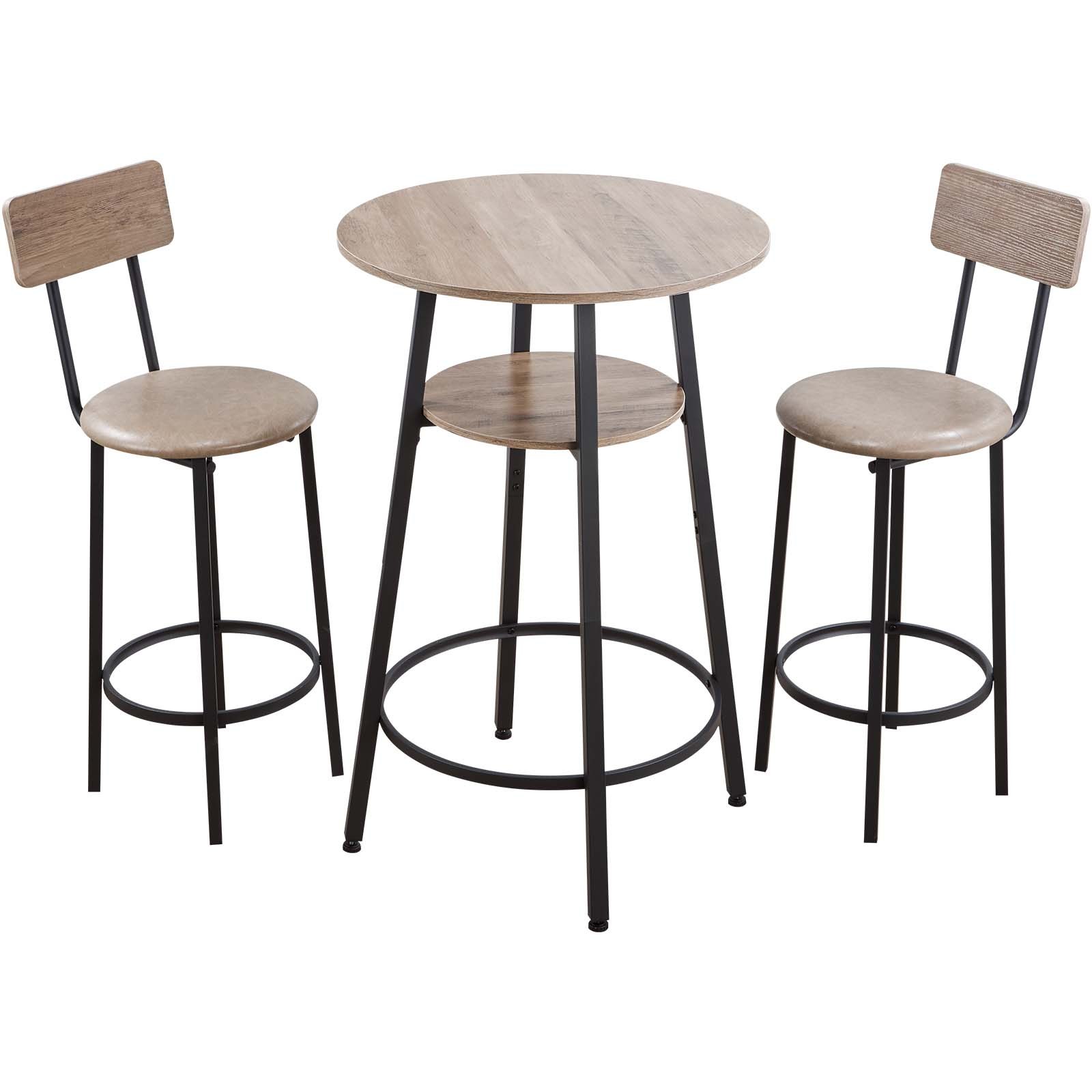 VEVOR Bar Table, 3PCS 596.9mm Bars Tables Set, Bar Tables and Chair Set with Rounded Corner Design, Round Pub Table with Two Stools for Office Desk, Breakfast Corner, Mini Bars, Light Gray, Black