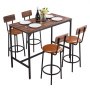VEVOR Bartisch-Set (5-tlg.) mit 4 Barstühlen & abgerundeten Kanten, rechteckiger Kneipentisch Stehtisch (1200 x 600 x 915 mm), Bistrotisch Esstisch, geeignet für Büro Minibar Esszimmer Wohnzimmer