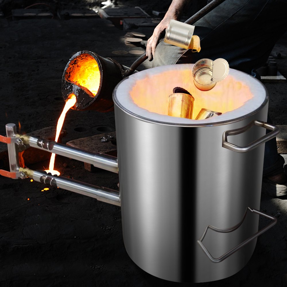 VEVOR Schmelzofen Propan Metall Schmelzofen 12 kg, Edelstahl Schmelzofen Gas 1482 ℃ inkl. 2 x Brenner, 1 x Tiegel, Schmiede Messerherstellung Schmiedeset für Kupfer, Aluminium, Gold, Silber usw.