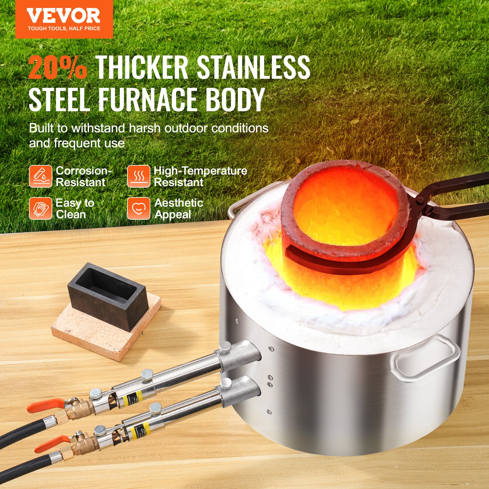 VEVOR Propane Melting Furnace Set 16 kg Gas Metal Melting Furnace Set, Double Burner Foundry Home Furnace with Crucibles & Tongs, Melting Casting Tool for Gold Silver Copper Aluminum Metal Recycling