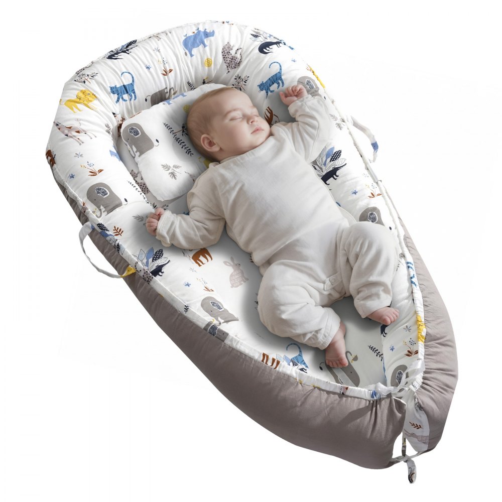 VEVOR Babynest, Kuschelnest, 100 % weiche Baumwolle, Babynestchen mit Kopfstütze für Neugeborene, doppelseitiger & maschinenwaschbarer Bezug, Reisebett für zu Hause und unterwegs, 900x500x130cm