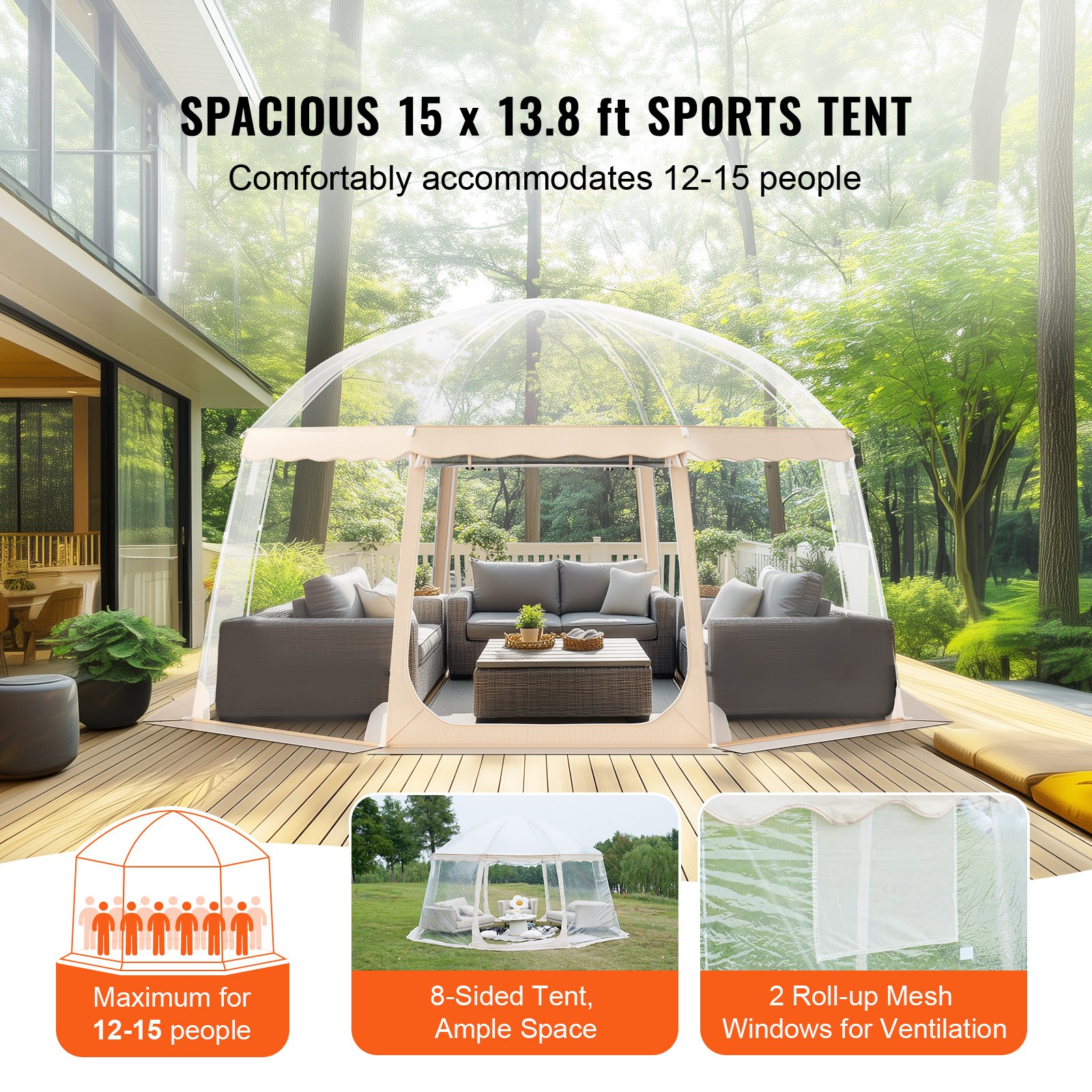 VEVOR Sportzelt, 12–15 Personen, sofort einsatzbereites Pop-Up-Zelt, wetterfestes Pod, Outdoor-Bubble-Zelt mit klarer Sicht, klimatisiertes Vordach für Fußball, Football, Softball und andere Sportveranstaltungen und Paraden