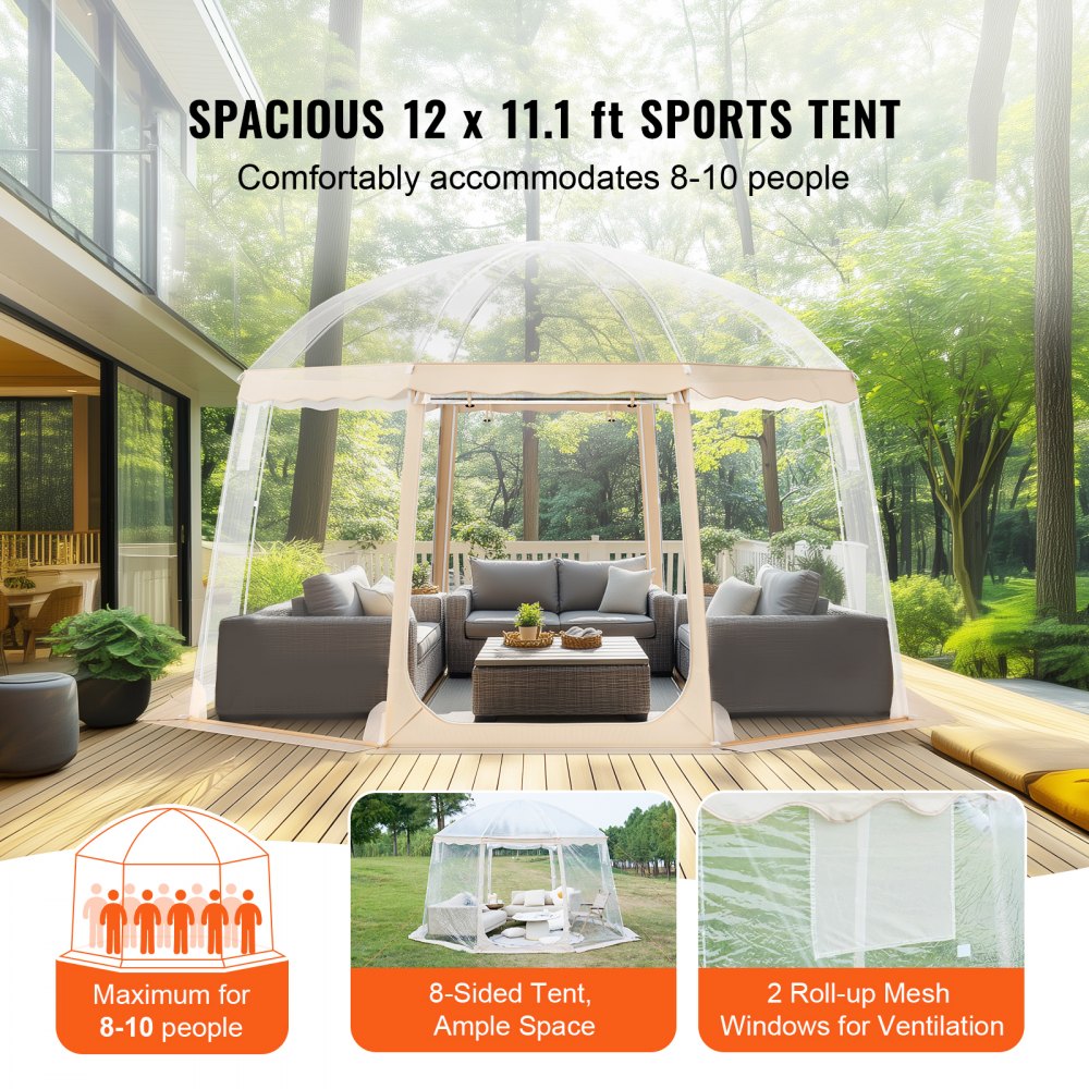 VEVOR Sportzelt, 8–10 Personen, sofort einsatzbereites Pop-Up-Zelt, wetterfeste Kapsel, Outdoor-Luftpolsterzelt mit klarer Sicht, klimatisiertes Vordach für Fußball, Football, Softball und andere Sportveranstaltungen und Paraden