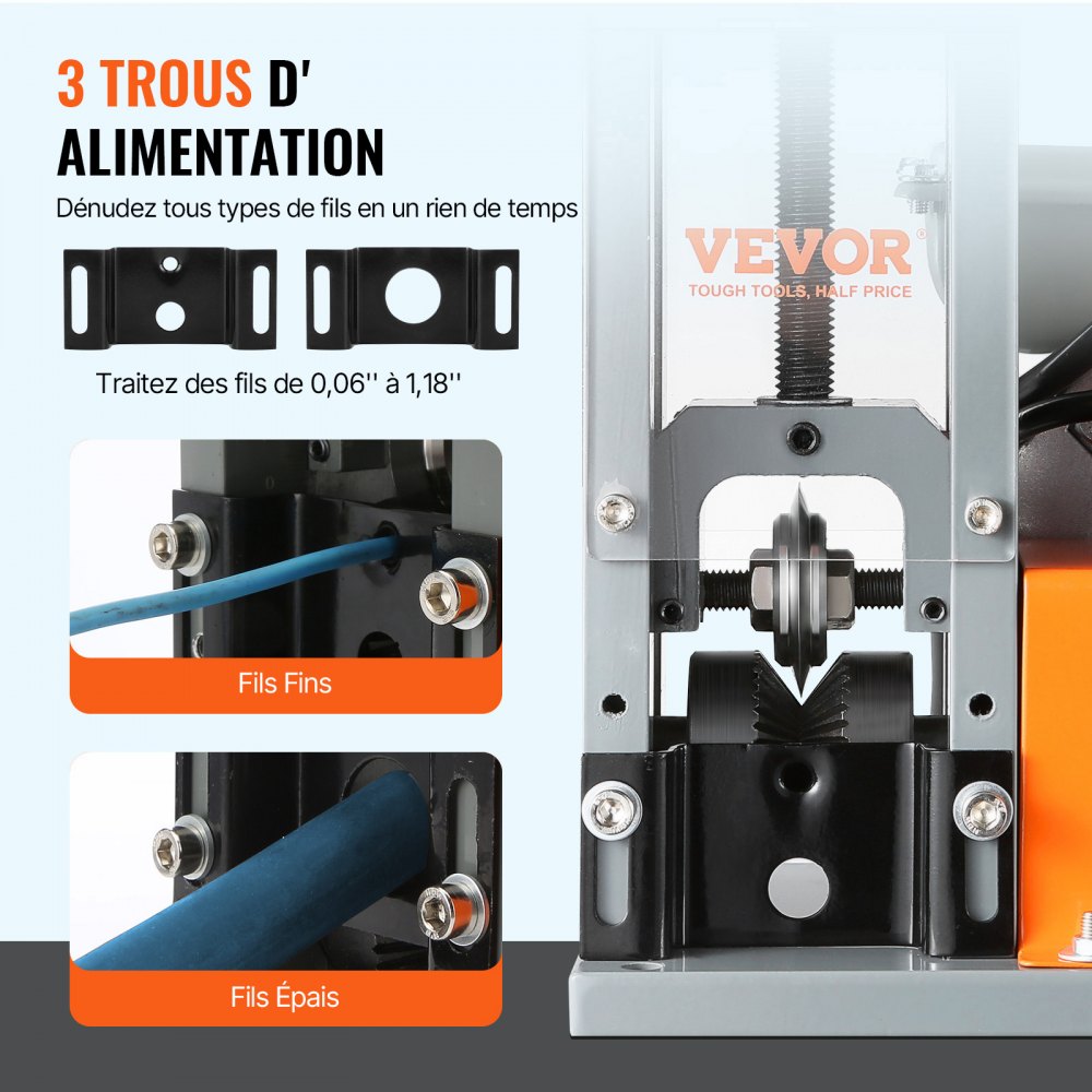 VEVOR Kabelabisoliermaschine Elektrisch φ1,5-25mm Kabelschälmaschine 180W Abisoliermaschine 18m pro Minute Geschwindigkeit Abisolierzange  65-Mn-Federstahl Klinge Ideal zum Abisolieren von Kupferdraht
