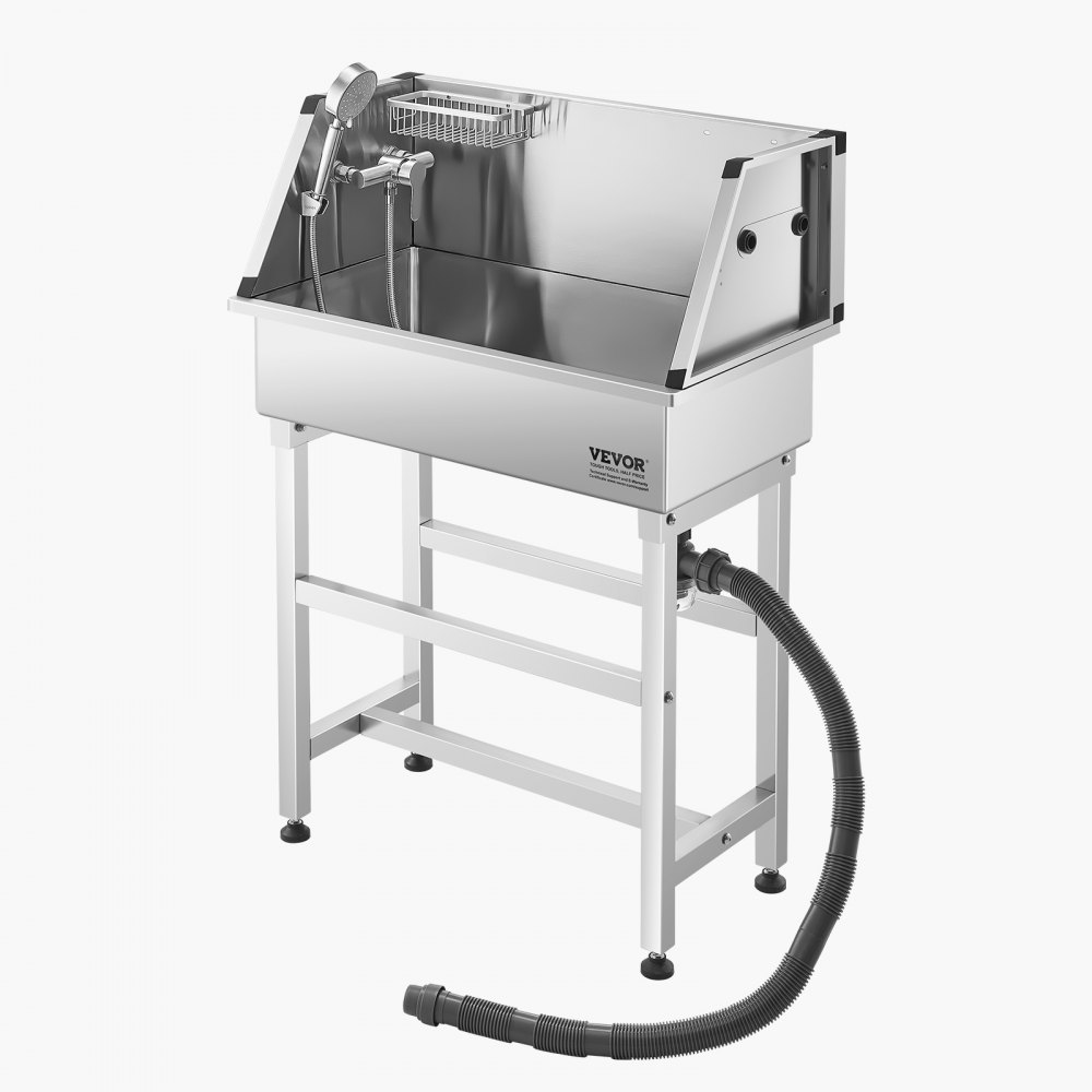 VEVOR Hundewaschstation aus Edelstahl, 870x490x1225mm Tierpflegewanne mit Wasserhahn, Duschkopf, Seifenhalter & Spielbällen, Hundebadewanne für mehrere Haustiere, Waschbecken für zu Hause