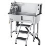 VEVOR Hundewaschstation aus Edelstahl, 870x488x1025 mm Tierpflegewanne mit Ablagetreppe, Wasserhahn, Duschkopf & Seifenhalter, Hundebadewanne, für mittelgroße & kleine Haustiere (linke Tür)