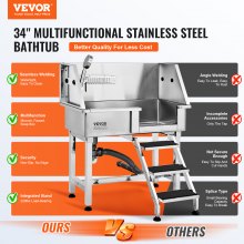 VEVOR 86cm Professionelle Hundepflegewanne Edelstahl Tierbadewanne Hundewaschstation max.100kg Hunden Pflege Dusche Hundewaschanlage Haustierpflegewanne mit rechter Tür Hundedusche Waschwanne