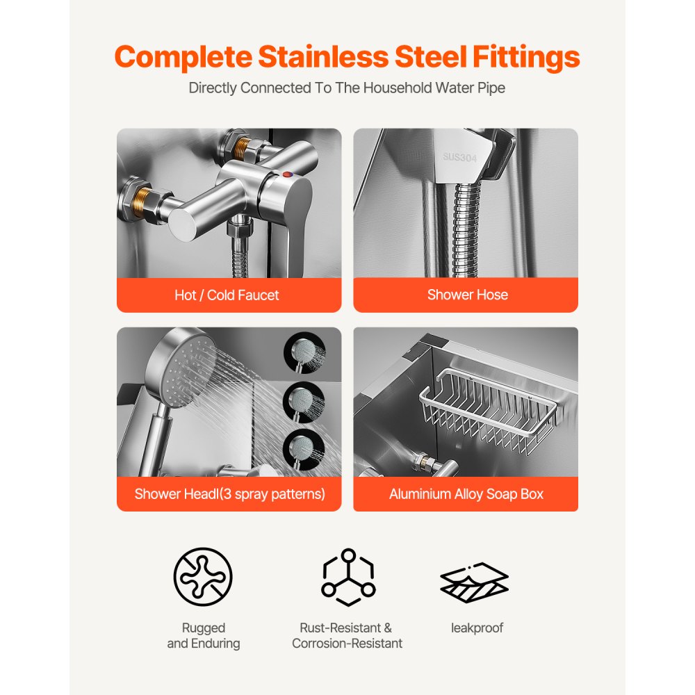 VEVOR Hundewaschstation aus Edelstahl, 961x620x1220 mm Tierpflegewanne mit Ablagetreppe, Wasserhahn, Duschkopf & Seifenhalter, für große, mittelgroße & kleine Haustiere (rechte Tür)