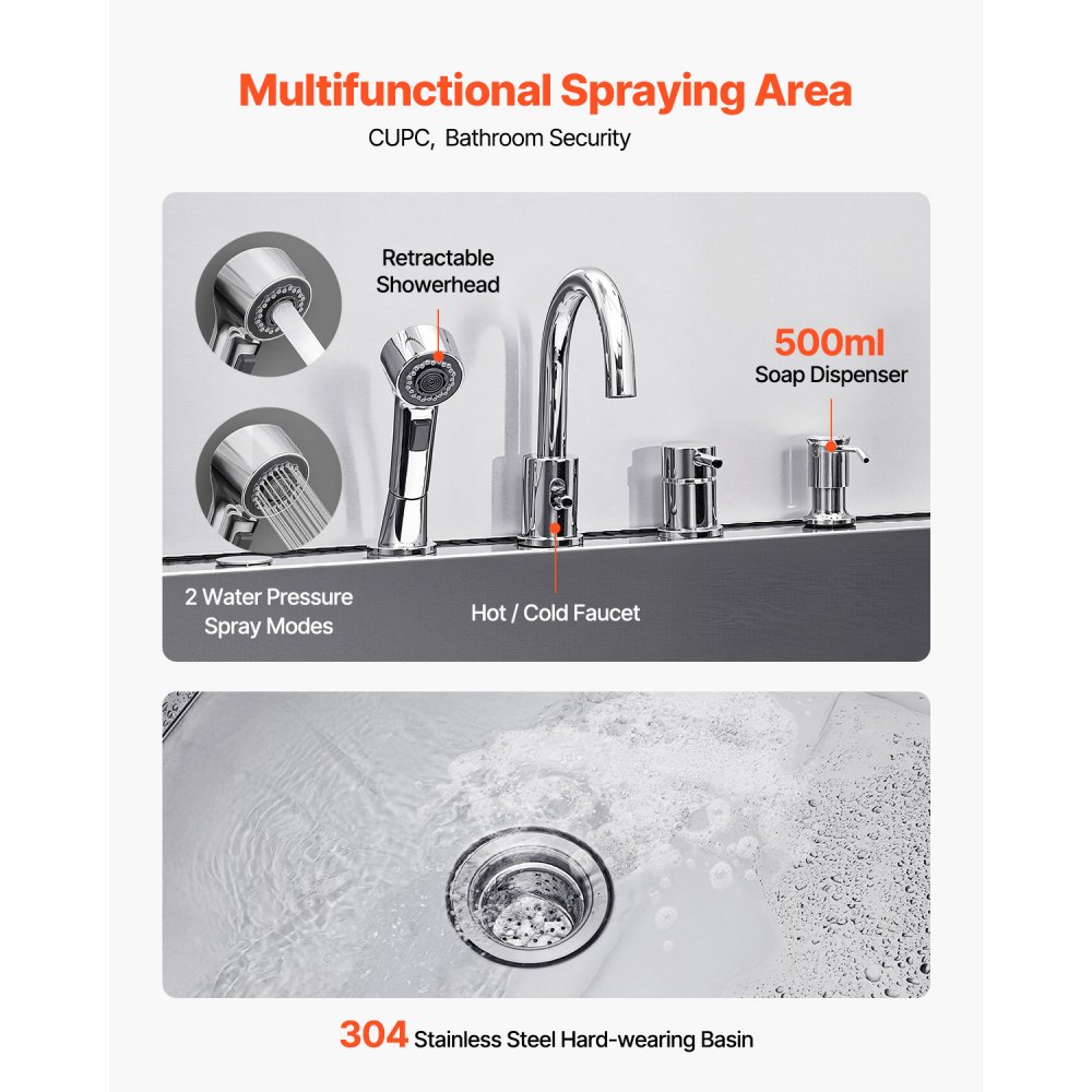 VEVOR 304 Edelstahl-Hundewaschstation, 127 cm große Pflegebadewanne mit rutschfester, flacher Rampe, Schublade, Warm- und Kaltwasserhahn, All-in-One-Badewanne für Pflegesalons, für alle Größen geeignet (rechte Tür)