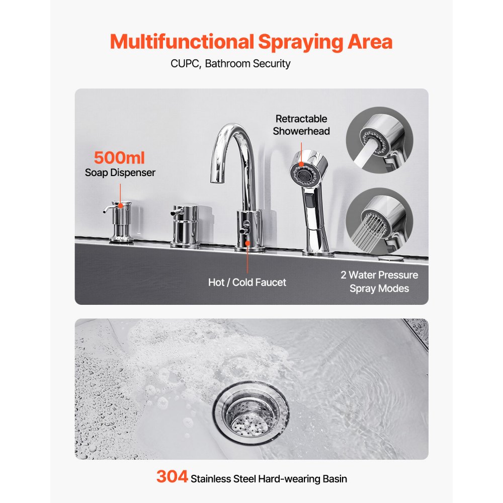 VEVOR 304 Edelstahl-Hundewaschstation, 127 cm große Pflegebadewanne mit rutschfester, flacher Rampe, Schublade, Warm- und Kaltwasserhahn, All-in-One-Badewanne für Pflegesalons, für alle Größen geeignet (linke Tür)