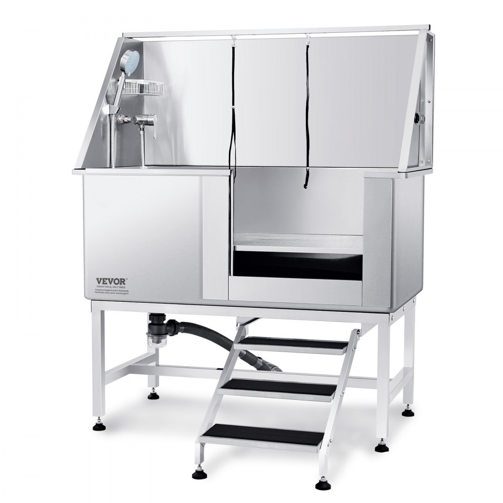 VEVOR Professionelle Hundepflegewanne 127cm Edelstahl Tierbadewanne Hundewaschstation max.150kg Hunden Pflege Dusche Hundewaschanlage Haustierpflegewanne mit rechter Tür Hundedusche Waschwanne