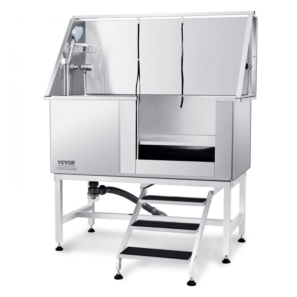 VEVOR Professionelle Hundepflegewanne 127cm Edelstahl Tierbadewanne Hundewaschstation max.150kg Hunden Pflege Dusche Hundewaschanlage Haustierpflegewanne mit rechter Tür Hundedusche Waschwanne
