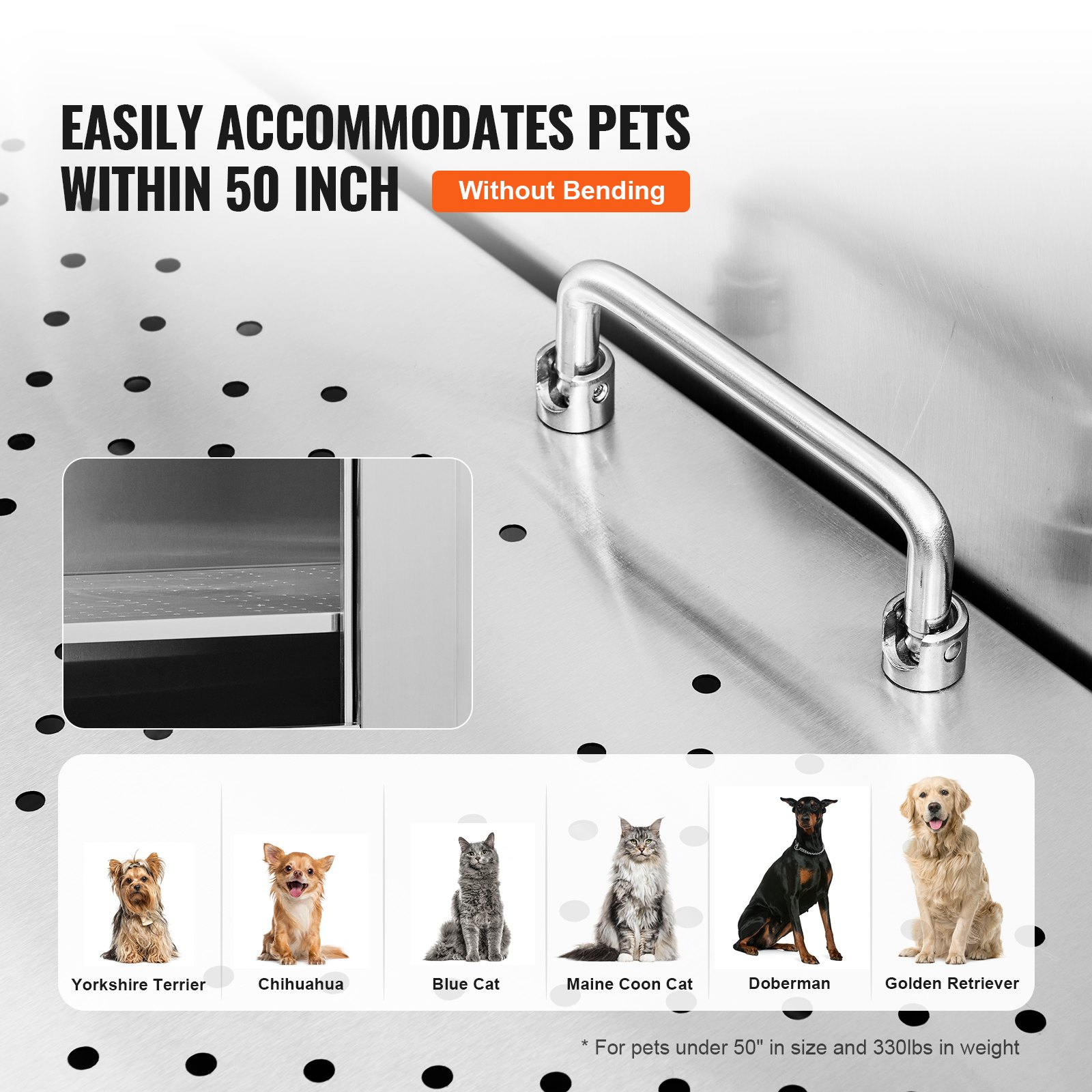 VEVOR Professionelle Hundepflegewanne 127cm Edelstahl Tierbadewanne Hundewaschstation max.150kg Hunden Pflege Dusche Hundewaschanlage Haustierpflegewanne mit rechter Tür Hundedusche Waschwanne