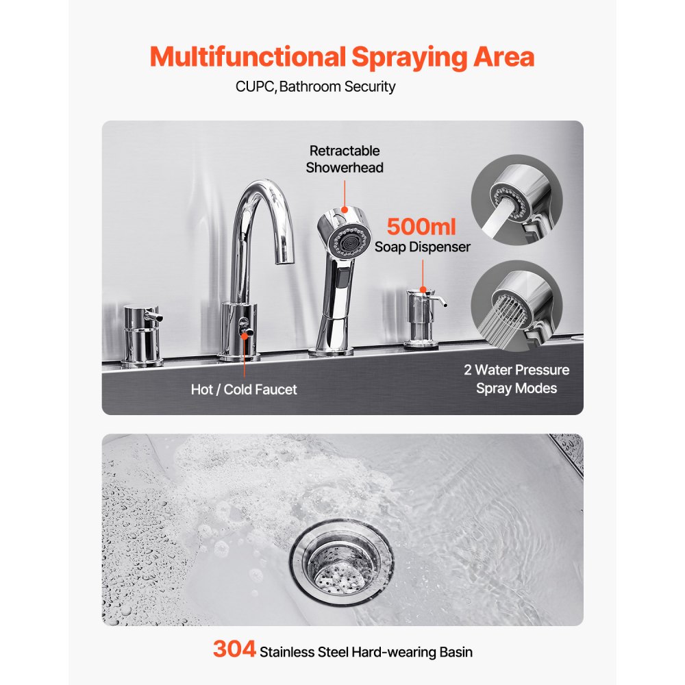 VEVOR 304 Edelstahl-Hundewaschstation, 154,9 cm große Pflegebadewanne mit rutschfester, flacher Rampe, Schublade, Warm- und Kaltwasserhahn, All-in-One-Badewanne für Pflegesalons, für alle Größen geeignet (linke Tür)