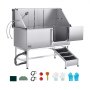 VEVOR Hundewaschstation Edelstahl, 1500x700x1495 mm Tierpflegewanne mit Rampe, PE-Wasserfilterplatte, Wasserhahn, Duschkopf & Seifenhalter, für große, mittelgroße & kleine Haustiere (rechte Tür)