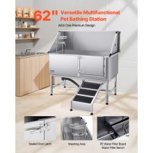 VEVOR Hundewaschstation Edelstahl, 1500x700x1495 mm Tierpflegewanne mit Rampe, PE-Wasserfilterplatte, Wasserhahn, Duschkopf & Seifenhalter, für große, mittelgroße & kleine Haustiere (rechte Tür)