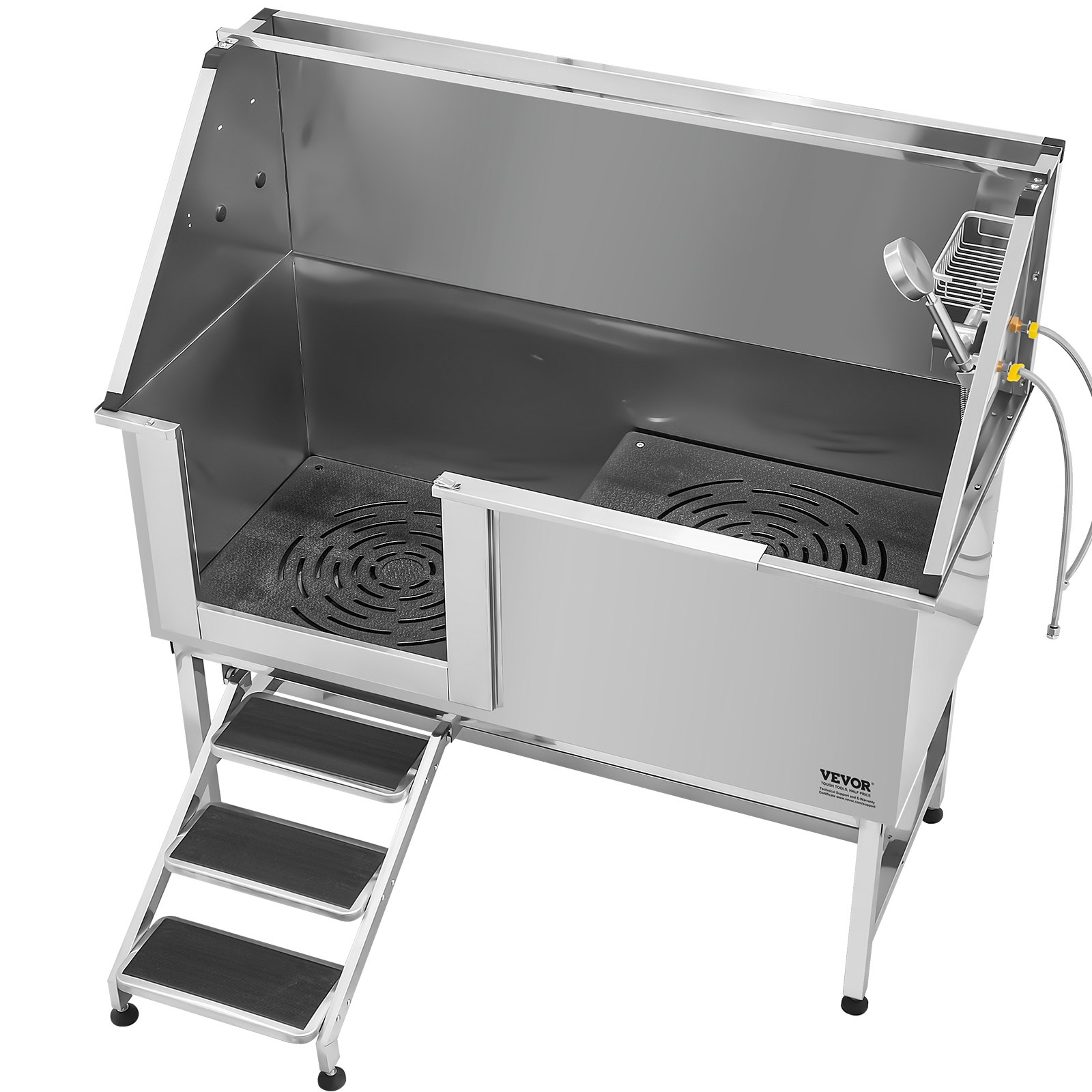 VEVOR Hundewaschstation Edelstahl, 1500x700x1495mm Tierpflegewanne mit Treppe, PE-Wasserfilterplatte, Wasserhahn, Duschkopf & Seifenhalter, für große, mittelgroße & kleine Haustiere (linke Tür)