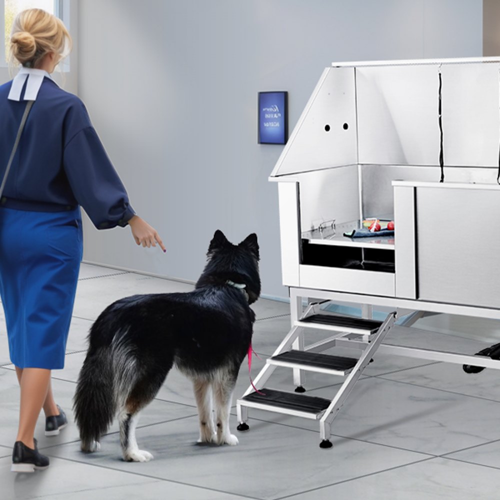 VEVOR Professionelle Hundepflegewanne 1574,8mm Edelstahl Tierbadewanne Hundewaschstation 200kg Hunden Pflege Dusche Hundewaschanlage Haustierpflegewanne mit gefaltetem Design Hundedusche Waschwanne
