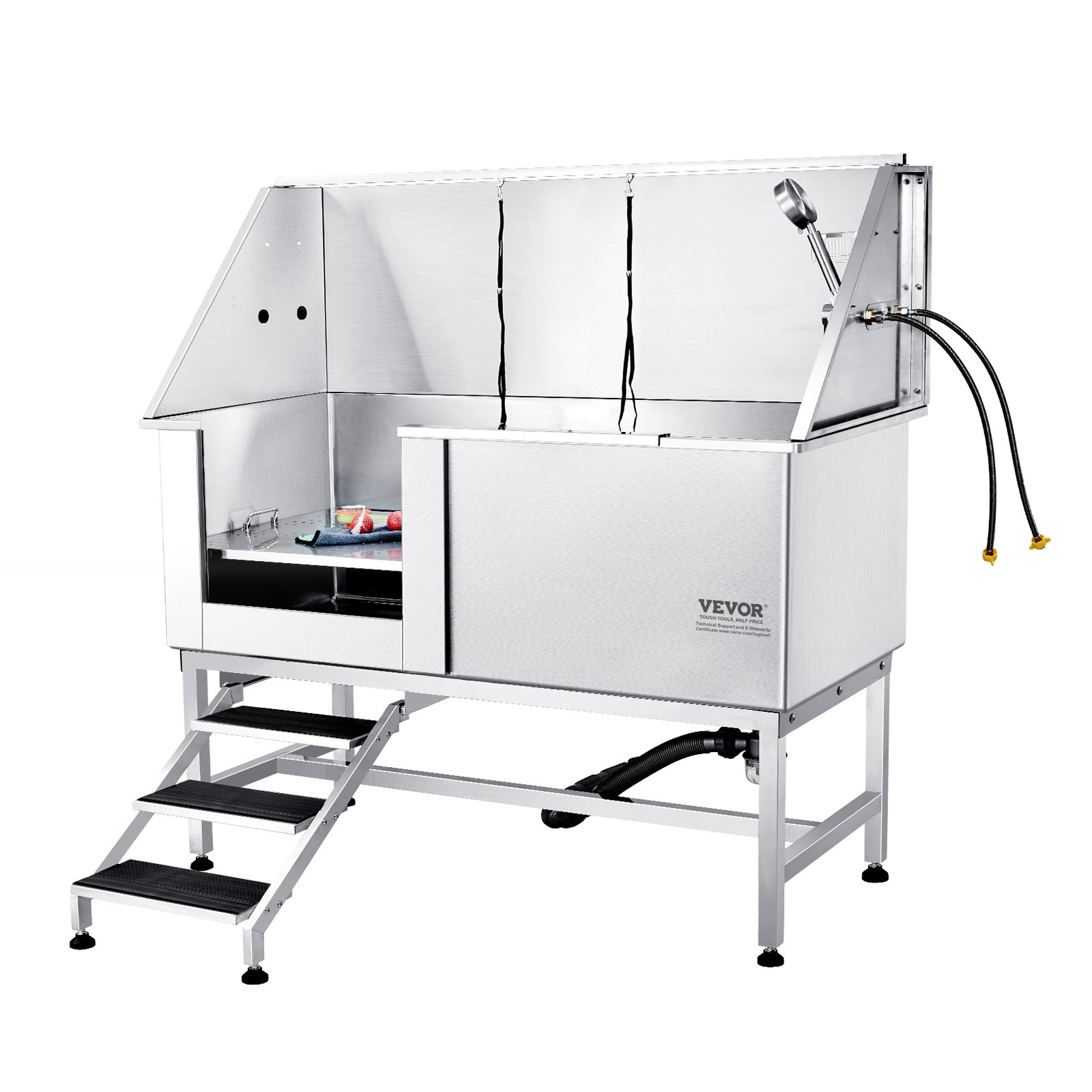 VEVOR Professionelle Hundepflegewanne 1574,8mm Edelstahl Tierbadewanne Hundewaschstation 200kg Hunden Pflege Dusche Hundewaschanlage Haustierpflegewanne mit gefaltetem Design Hundedusche Waschwanne