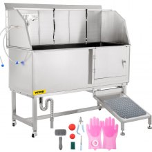 VEVOR Hundebadewanne Edelstahl 304 Haustierpflegewanne 150,4x70,3x147cm Badewanne Hunde max. Gewichtskapazität bis zu 300kg Waschbecken Rechts Tür Ideal für Tierklinik Haustiere-Schönheitssalon