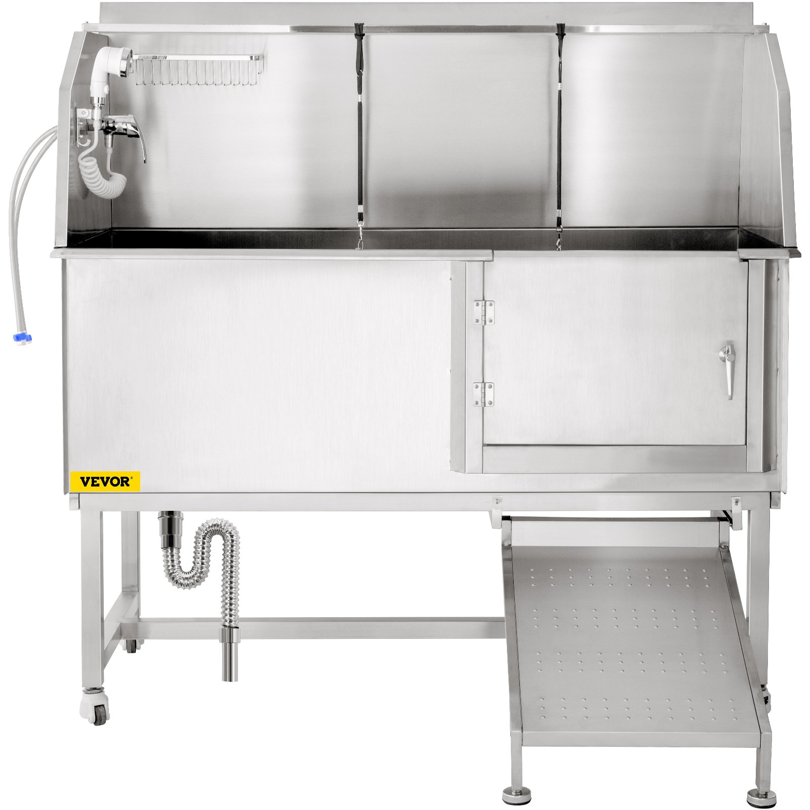 VEVOR Hundebadewanne Edelstahl 304 Haustierpflegewanne 150,4x70,3x147cm Badewanne Hunde max. Gewichtskapazität bis zu 300kg Waschbecken Rechts Tür Ideal für Tierklinik Haustiere-Schönheitssalon