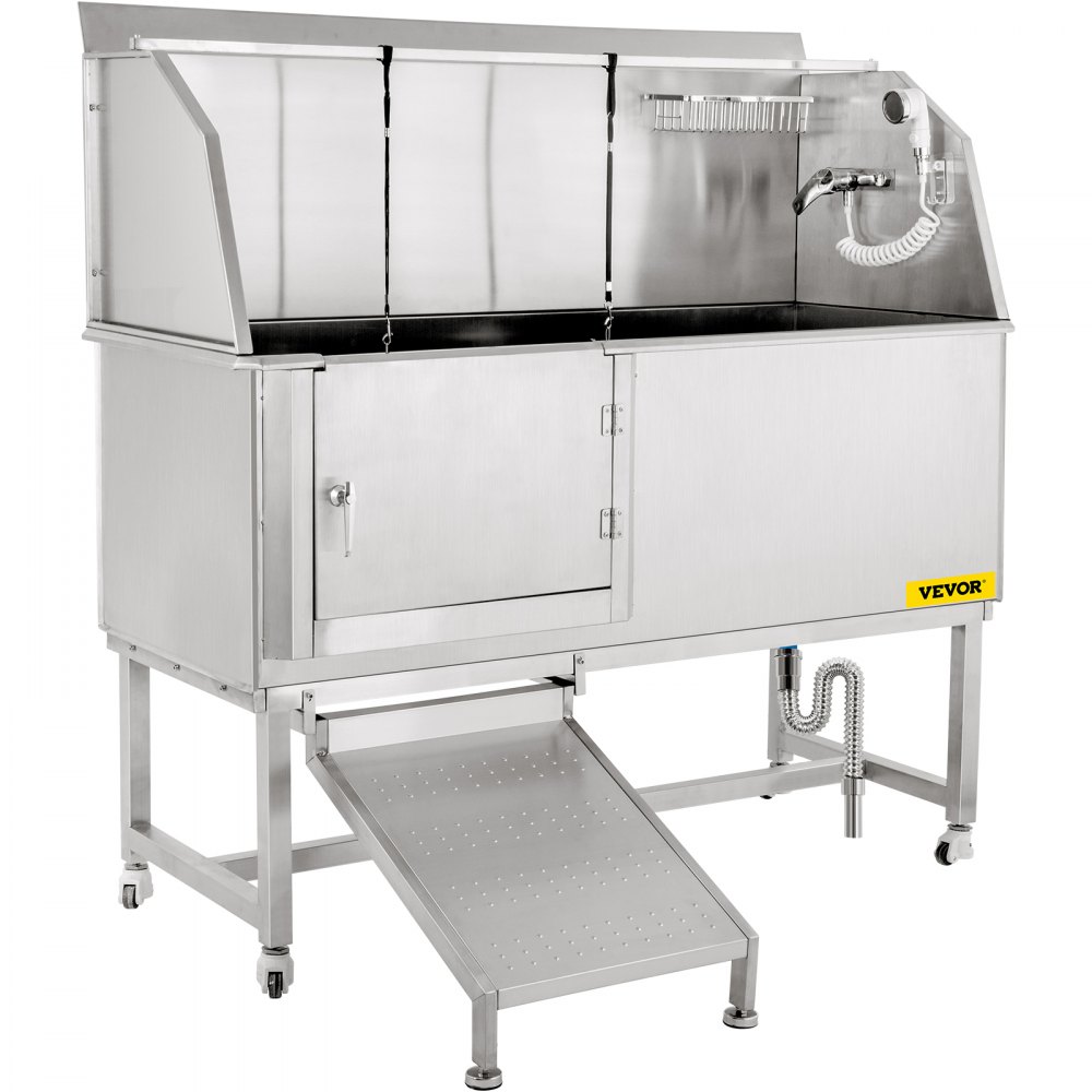 VEVOR Haustierpflegewanne 150,4x70,3x147cm Edelstahl Hundebadewanne max. 300kg Belastbar Hunde Waschbecken für Haustier mit max. Länge von ca. 150cm Links Tür für Tierklinik Haustiere-Schönheitssalon