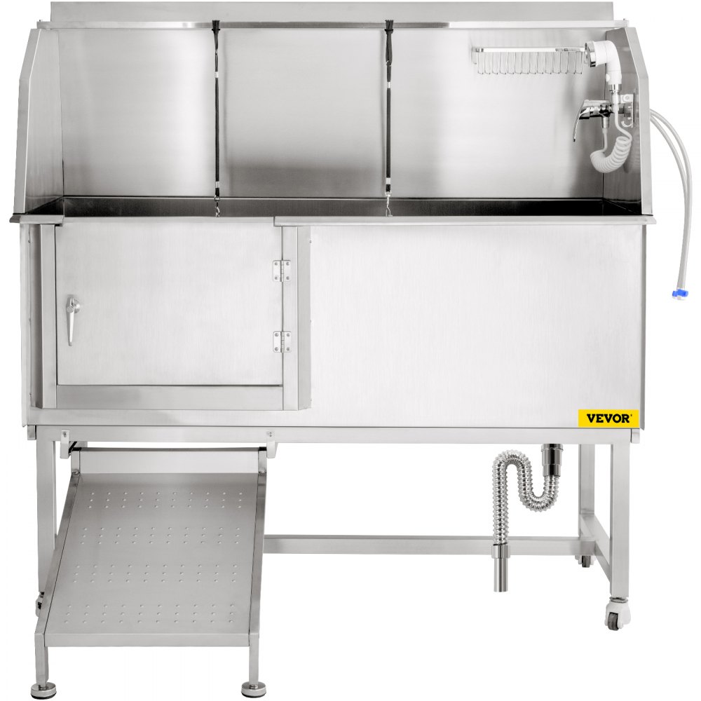 VEVOR Haustierpflegewanne 150,4x70,3x147cm Edelstahl Hundebadewanne max. 300kg Belastbar Hunde Waschbecken für Haustier mit max. Länge von ca. 150cm Links Tür für Tierklinik Haustiere-Schönheitssalon