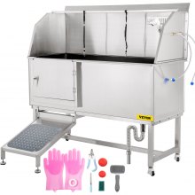 VEVOR Haustierpflegewanne 150,4x70,3x147cm Edelstahl Hundebadewanne max. 300kg Belastbar Hunde Waschbecken für Haustier mit max. Länge von ca. 150cm Links Tür für Tierklinik Haustiere-Schönheitssalon