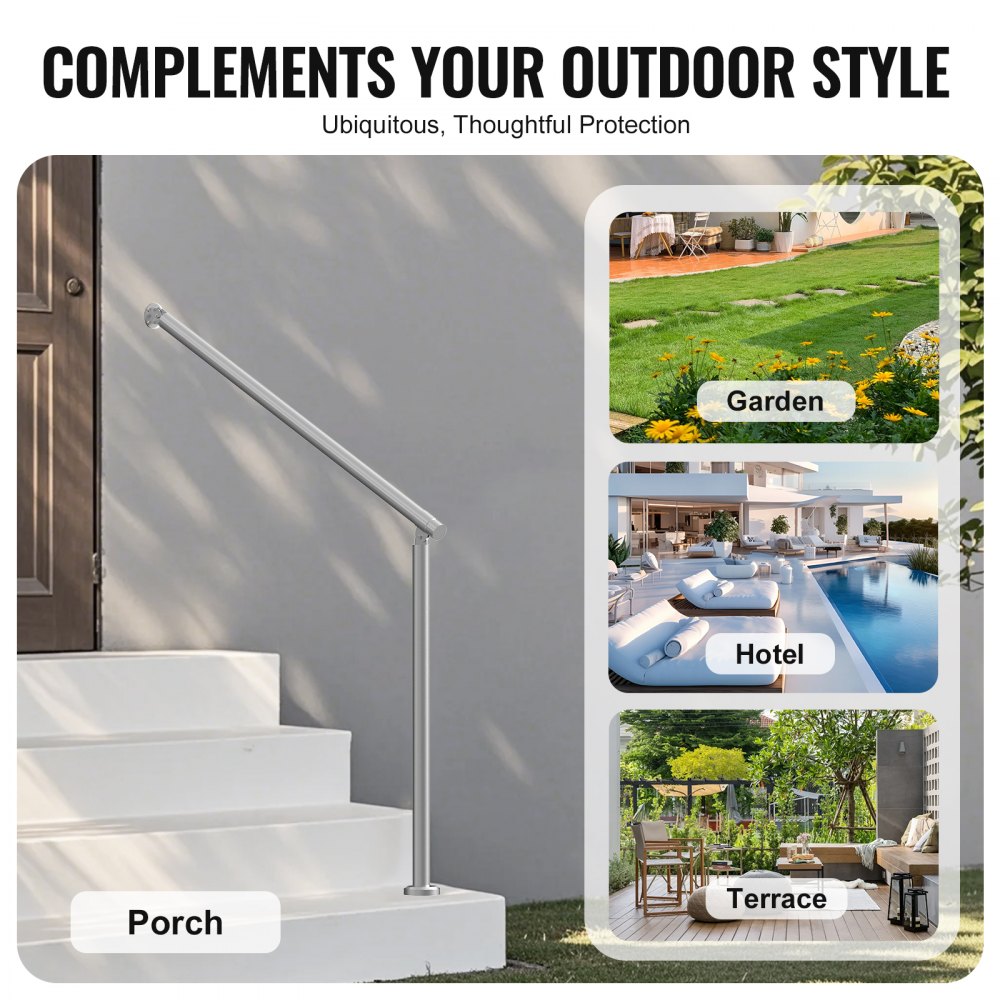 VEVOR Handläufe für Außentreppen, 100 cm Terrassengeländer-Set zur Wand- und Bodenmontage, Geländer für Außentreppen mit Installationsset, Handläufe für Senioren, Verandageländer und Terrassengeländer-Set, Silber