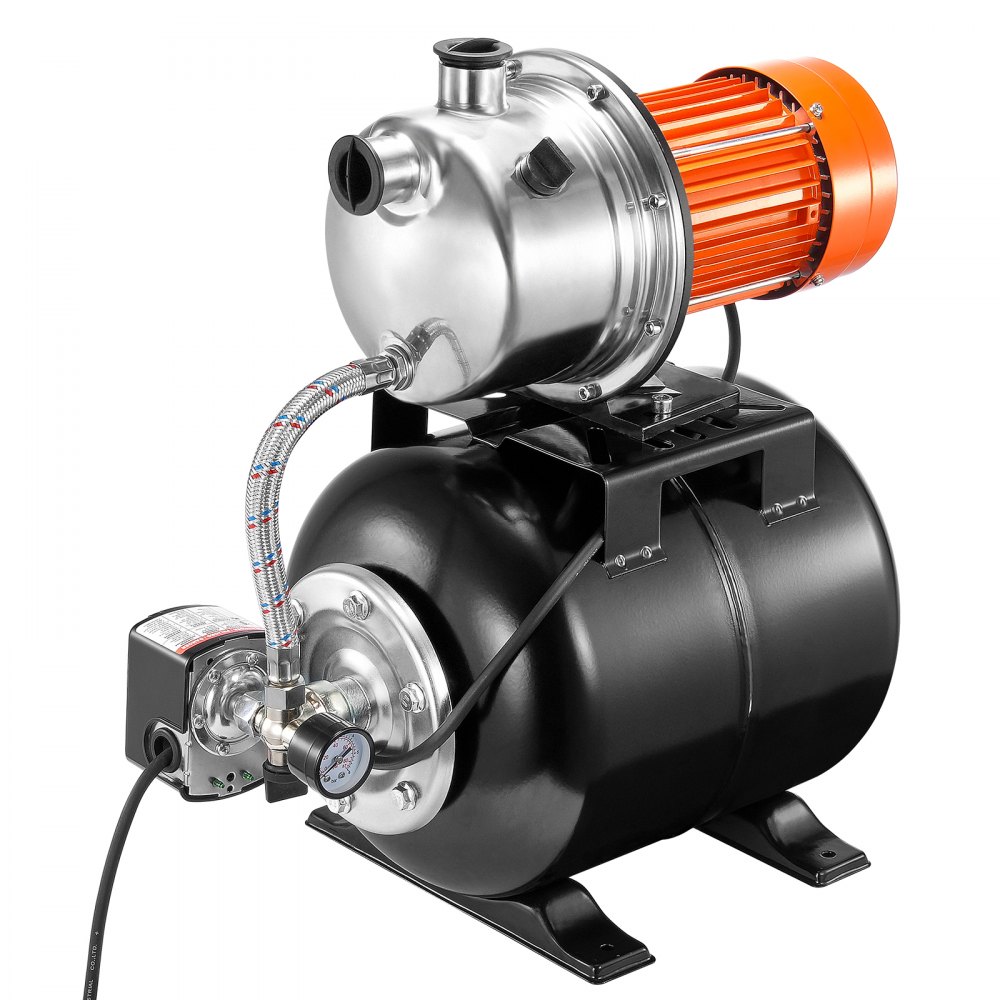 VEVOR 735 W Gartenpumpe, 3785 L/H, automatische Bewässerungspumpe mit 39,6 m Förderhöhe, Kreiselpumpe mit 20/40 PSI Druckschalter, Flachbrunnenpumpe, Edelstahl-Pumpenkopf für Hausgarten & Rasen