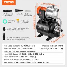 VEVOR 735W Gartenpumpe Bewässerungspumpe Poolpumpe Flachbrunnenpumpe 3785L/h