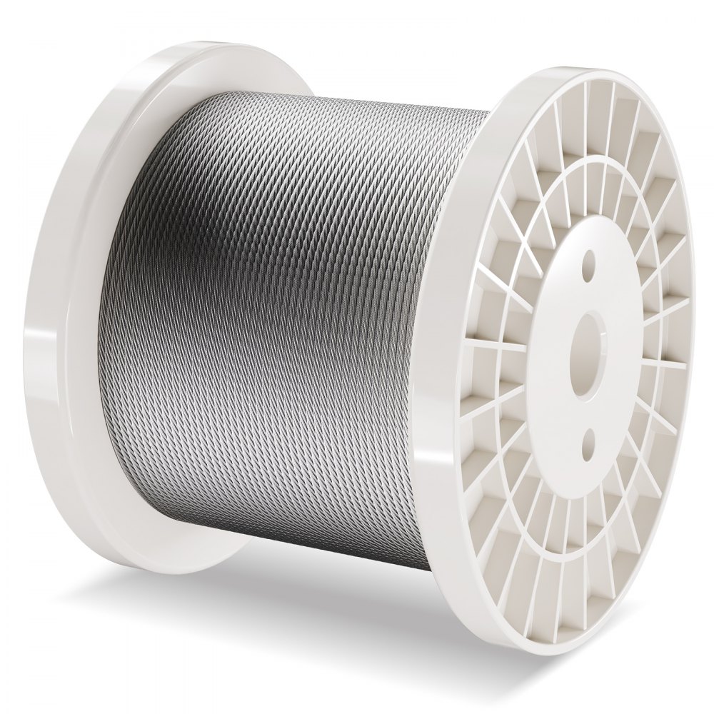 VEVOR Wire Rope Set, 3.18mm x 182.3m, 316 Stainless Steel Cable with Cutter & Gloves, 7.1kN Breaking Strength, 7x7 Strands, Construction/Marine/Aerospace Grade for Handrails, Stairs, Terraces, Fences