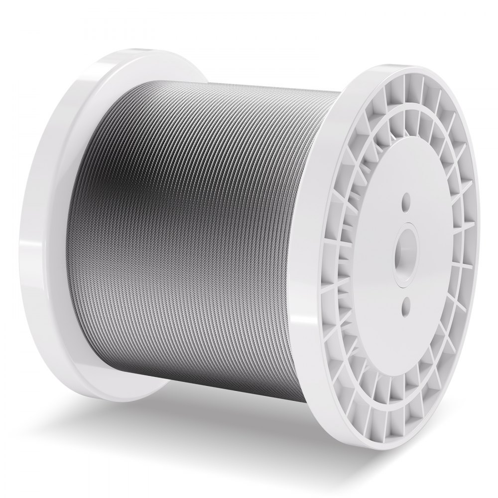 VEVOR wire rope set, 3.18mm x 305m, 316 stainless steel cable with cutter and gloves, 7.1kN breaking strength, 7 x 7 strands, construction grade for handrails, stairs, terraces, outdoor fences