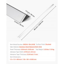 VEVOR Kantenschutz für Wand, 38 x 38 x 2436 mm, 10er-Pack Winkelprofil, Eckenschutz aus Edelstahl, Wandschutz, mit 3M Klebeband, 90-Grad-Winkel,ideal für Zuhause, Büro & öffentliche Räume