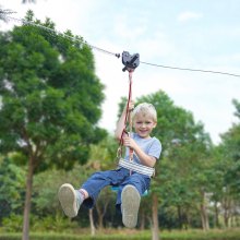 VEVOR Zipline Seilrutsche, 30,48 m Seilbahn Kinder, Zip Line für Kinder und Erwachsene bis 150 kg, Backyard Zip Line Kit mit Verbessertem Federbremssystem, Seilbahn für Garten, Außenbereich