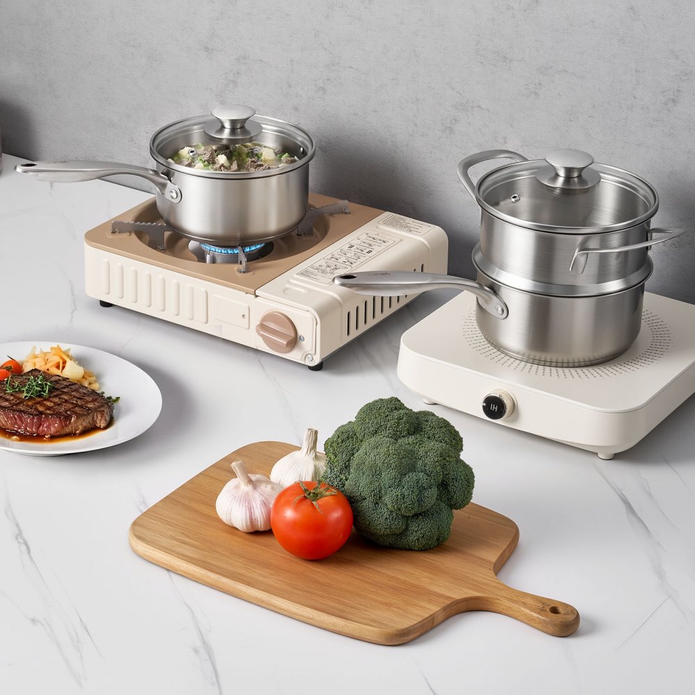 VEVOR Kochtopf Großraumtopf 1,42 L mit Glasdeckel & Dampfschicht, Suppentopf Gemüsetopf mit ergonomischem Griff, Milchtopf aus Edelstahl Gemüsetopf Silber spülmaschinengeeignete Soßentopf