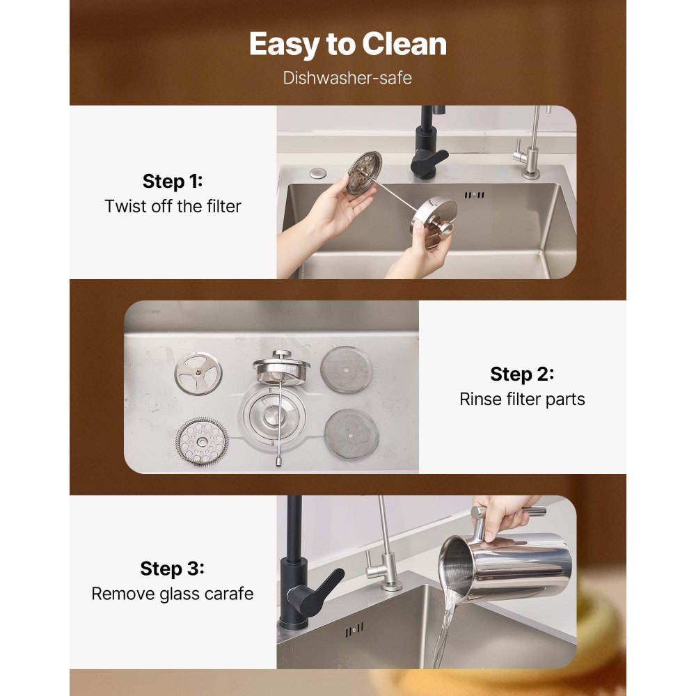 VEVOR French Press Kaffeemaschine, 1 L Edelstahl Kaffeepresse Teebereiter mit Filter, große doppelwandige isolierter französische Kaffeebereiter für Camping Reisen Küche, Kaffeezubereiter Silber