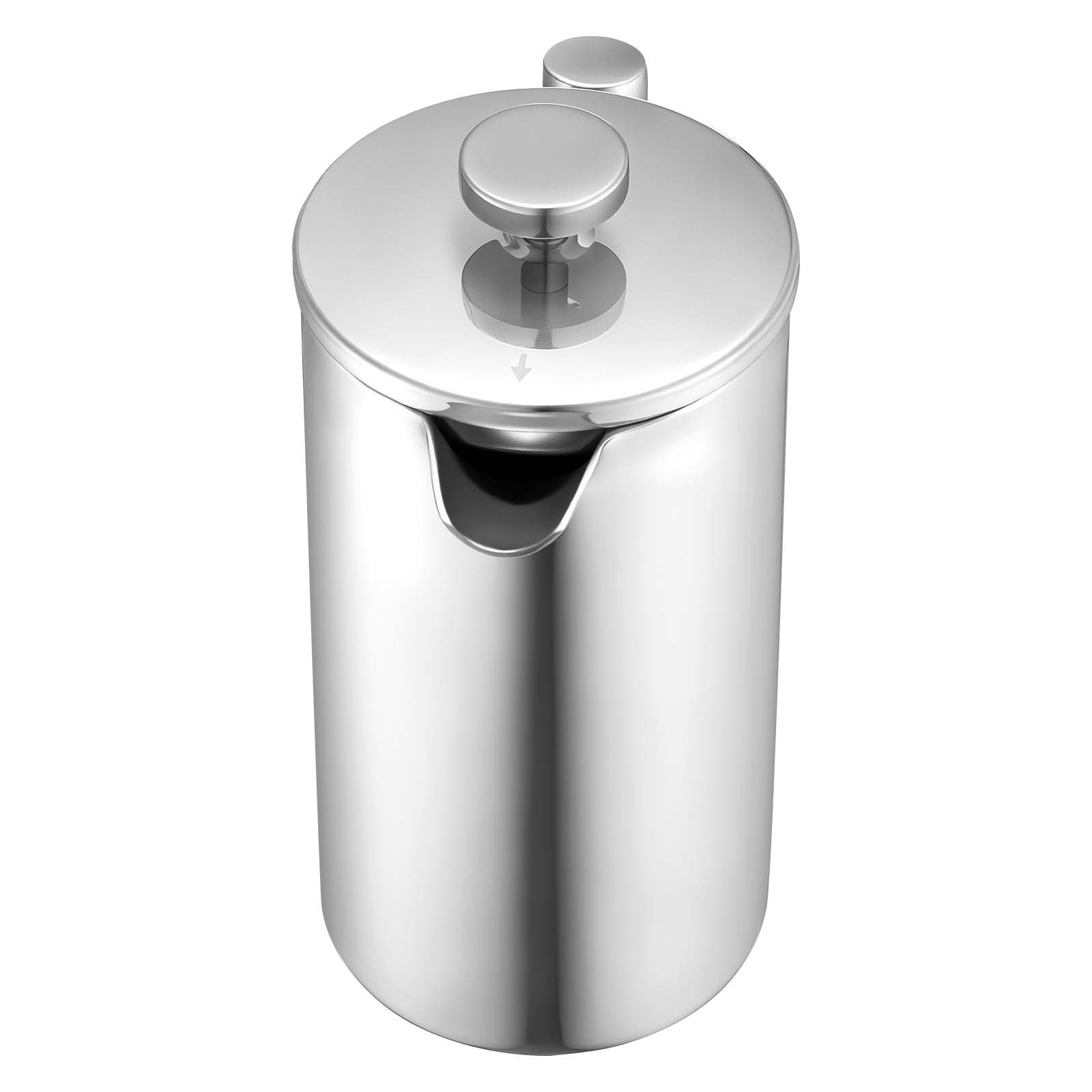 VEVOR French Press Kaffeemaschine, 1 L Edelstahl Kaffeepresse Teebereiter mit Filter, große doppelwandige isolierter französische Kaffeebereiter für Camping Reisen Küche, Kaffeezubereiter Silber