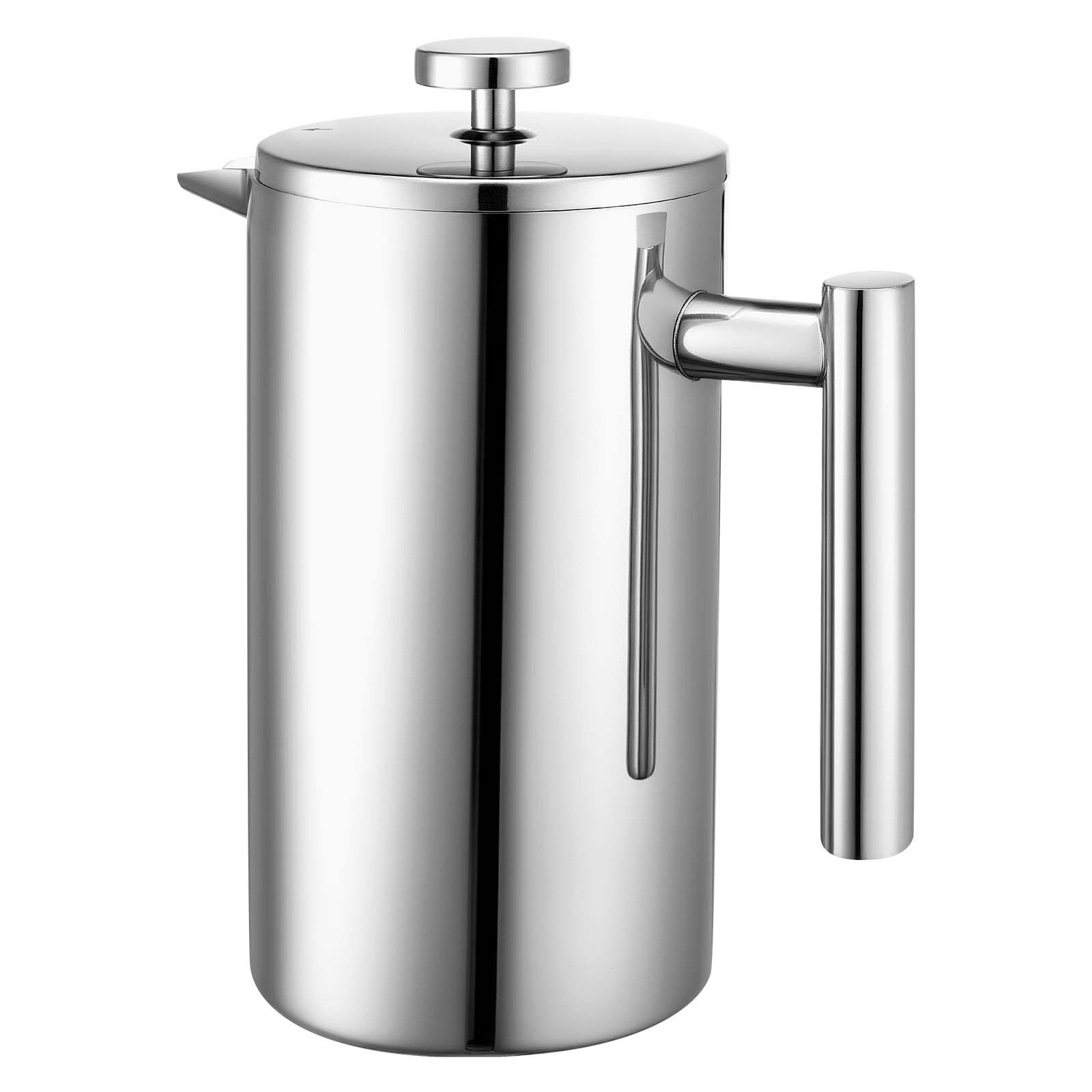 VEVOR French Press Kaffeemaschine, 1 L Edelstahl Kaffeepresse Teebereiter mit Filter, große doppelwandige isolierter französische Kaffeebereiter für Camping Reisen Küche, Kaffeezubereiter Silber