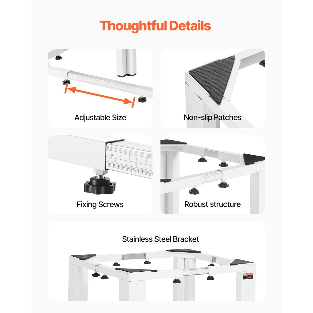 VEVOR Laundry Pedestal, 305 mm Height, Washer and Dryer Pedestals with 544 kg Weight Load Capacity, 475-785 mm Adjustable, Non-Slip Feet, Heavy-duty Steel Washing Machine Stand Universal Fit, White