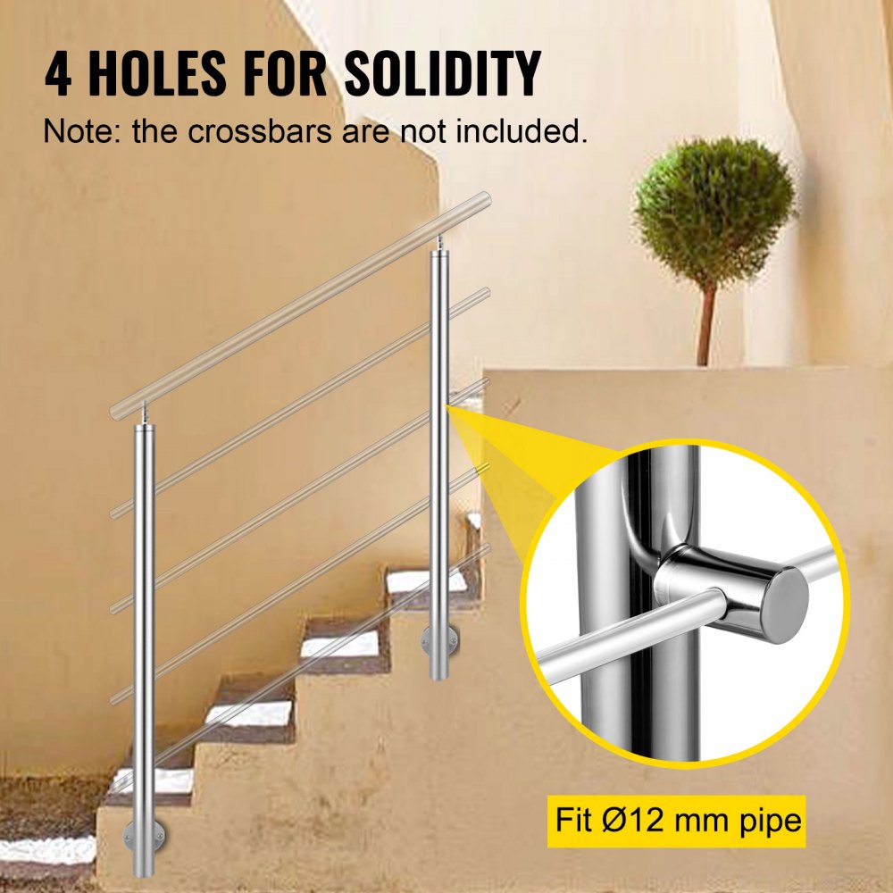 Vevor Geländerpfosten Edelstahl Pfosten Treppengeländer 110cm Mit 4 Querstangen
