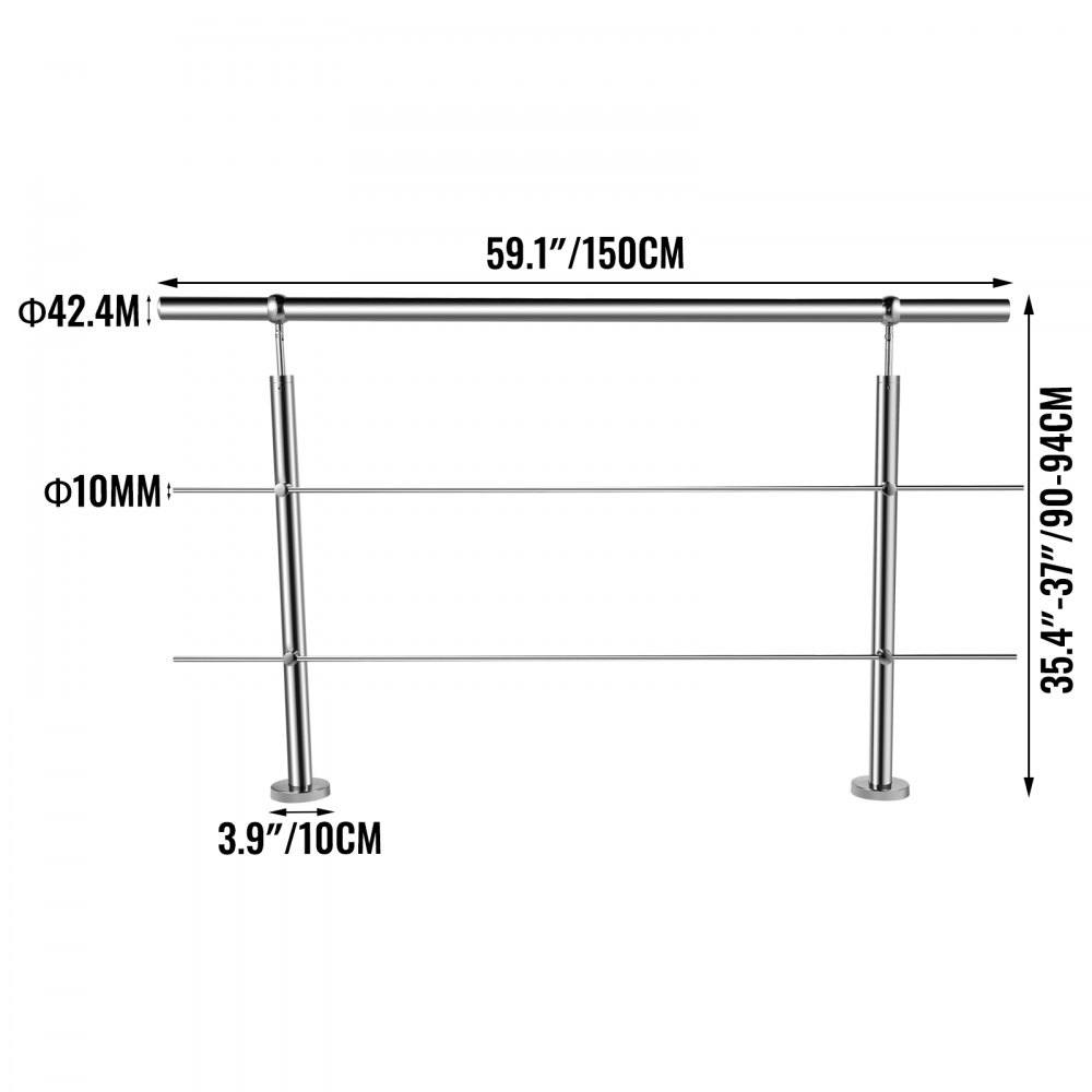 Vevor Treppengeländer Handlauf 2 Querstangen Boden Montieren Balkongeländer