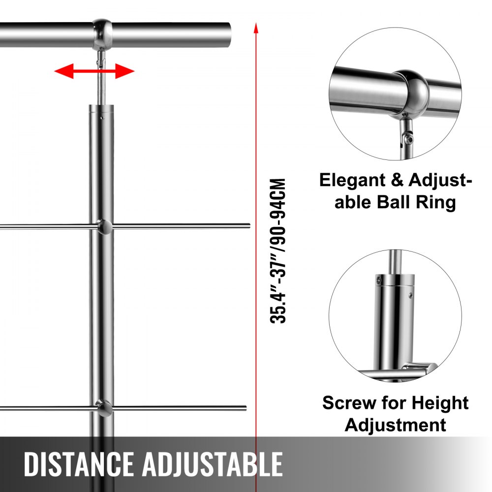 Vevor Treppengeländer Handlauf 2 Querstangen Boden Montieren Balkongeländer