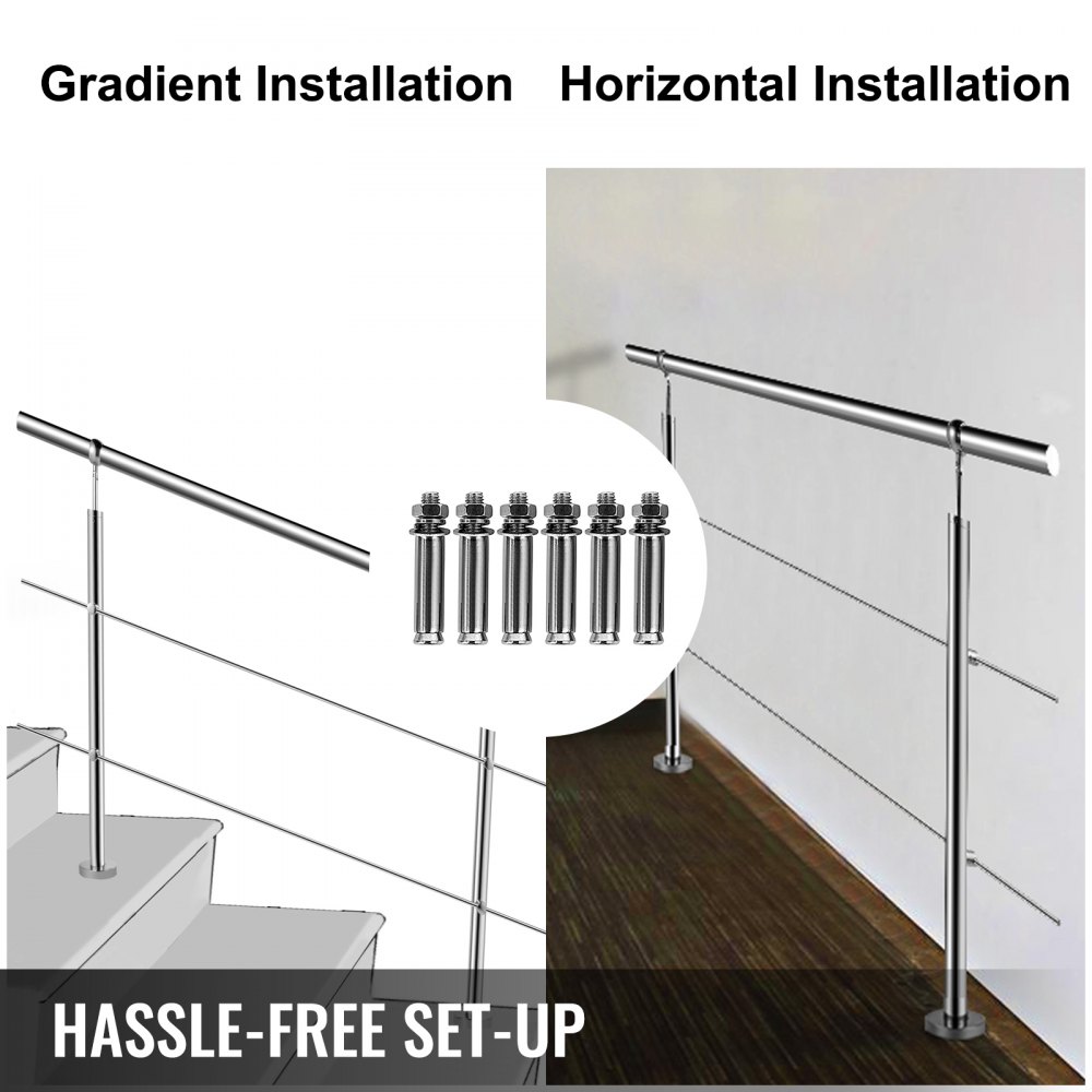 Vevor Treppengeländer Handlauf 2 Querstangen Boden Montieren Balkongeländer