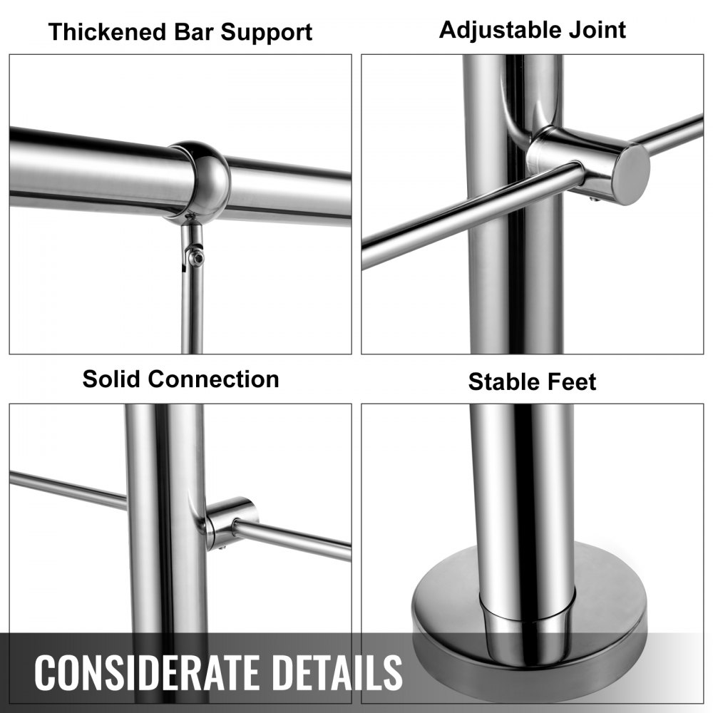 Vevor Treppengeländer Handlauf 2 Querstangen Boden Montieren Balkongeländer