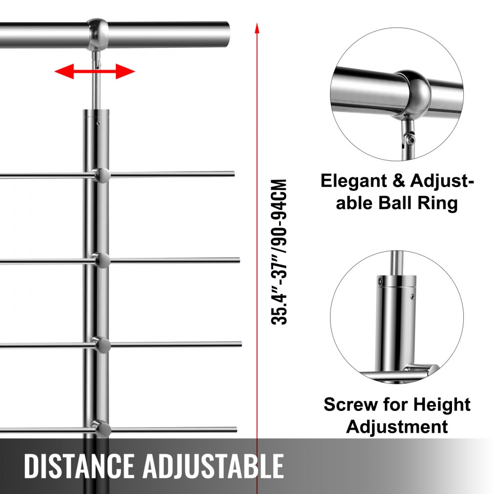 Vevor Treppengeländer Balkongeländer 150 Cm Bodenmontage Edelstahl Handlauf