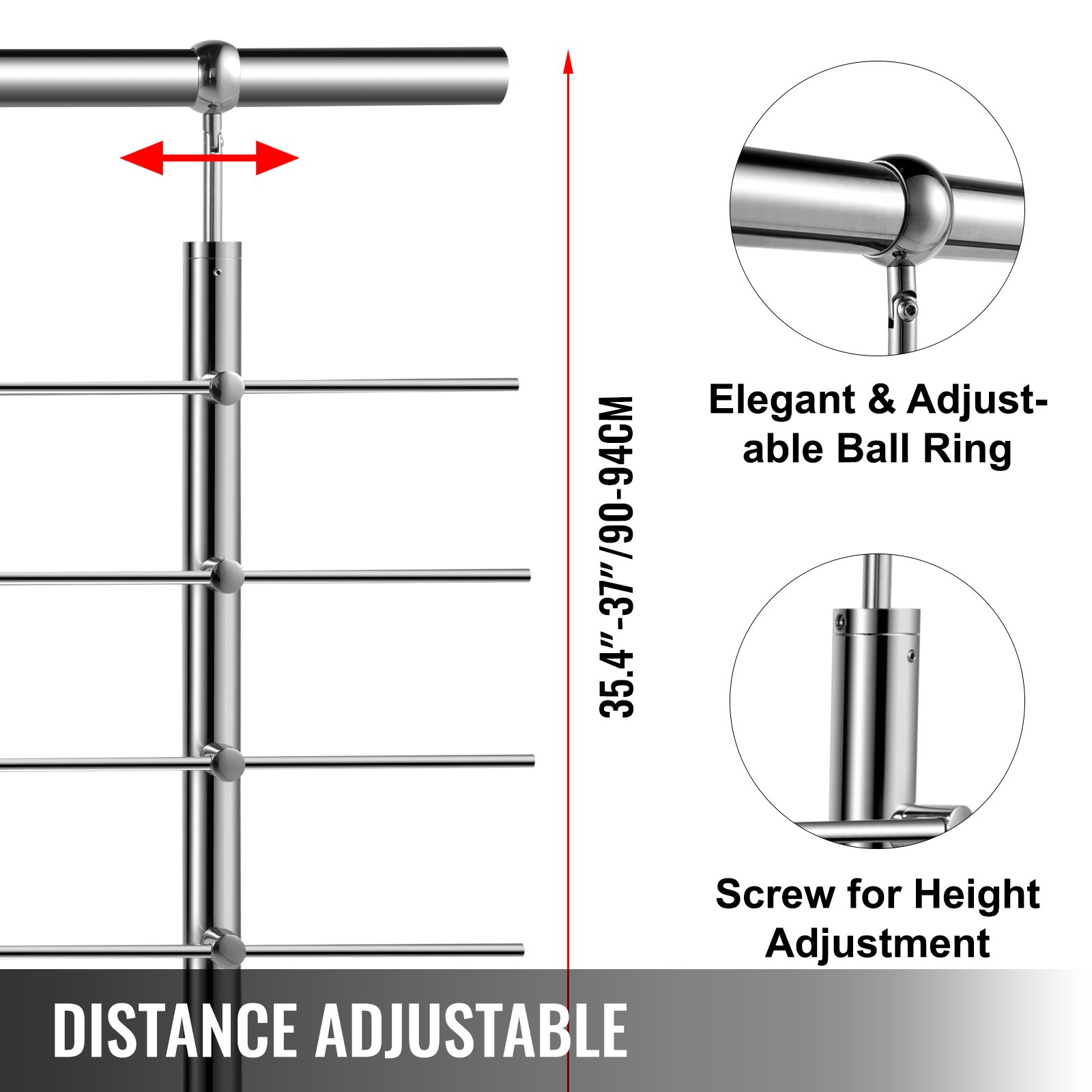 Vevor Treppengeländer Balkongeländer 150 Cm Bodenmontage Edelstahl Handlauf