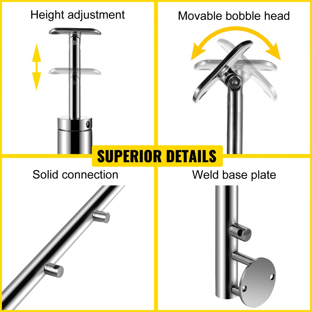 Vevor Geländerpfosten Edelstahl Pfosten Treppengeländer 100cm Mit 4 Querstangen
