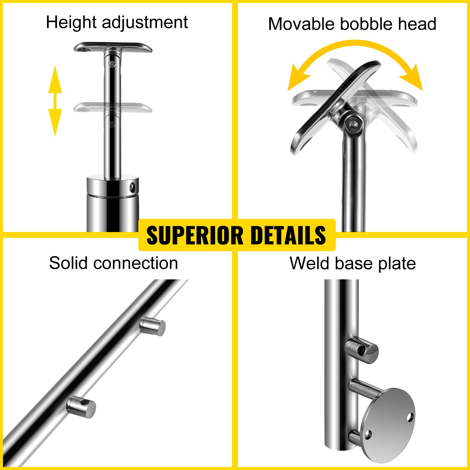 Vevor Geländerpfosten Edelstahl Pfosten Treppengeländer 100cm Mit 4 Querstangen